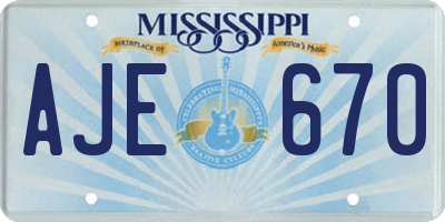 MS license plate AJE670