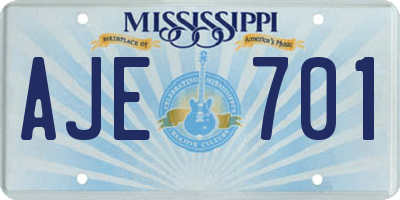 MS license plate AJE701