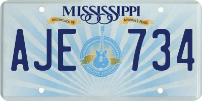 MS license plate AJE734