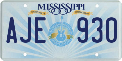 MS license plate AJE930