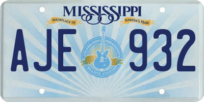 MS license plate AJE932