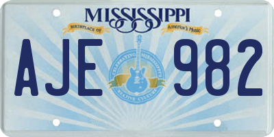 MS license plate AJE982