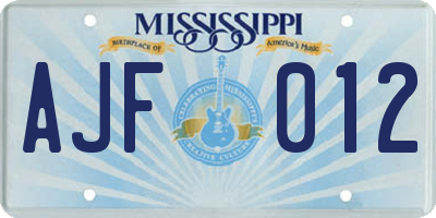 MS license plate AJF012