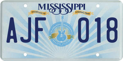 MS license plate AJF018
