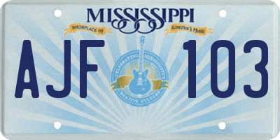 MS license plate AJF103