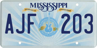 MS license plate AJF203