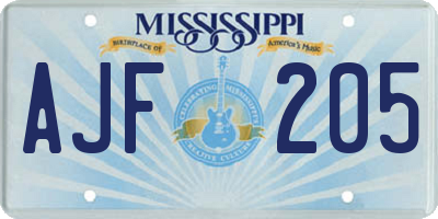 MS license plate AJF205