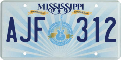 MS license plate AJF312