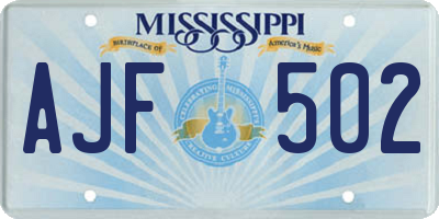 MS license plate AJF502