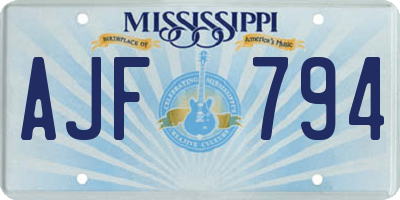 MS license plate AJF794