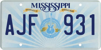 MS license plate AJF931