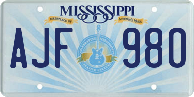 MS license plate AJF980