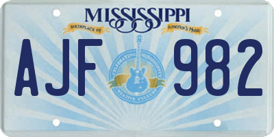 MS license plate AJF982