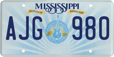 MS license plate AJG980