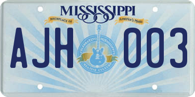 MS license plate AJH003