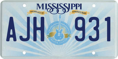 MS license plate AJH931