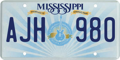 MS license plate AJH980