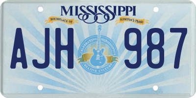 MS license plate AJH987