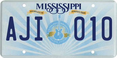 MS license plate AJI010