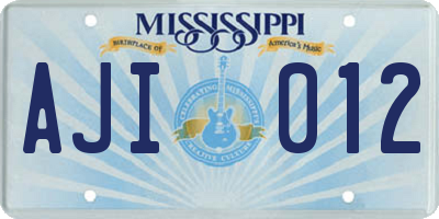 MS license plate AJI012