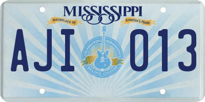 MS license plate AJI013