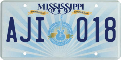 MS license plate AJI018