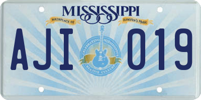 MS license plate AJI019