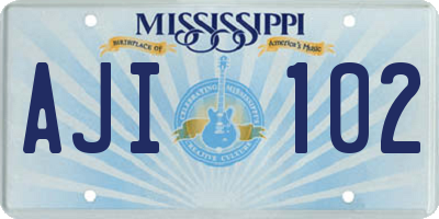 MS license plate AJI102