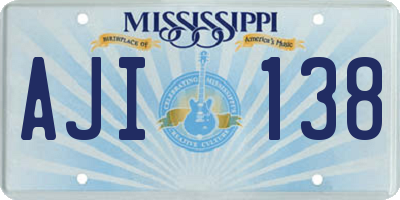 MS license plate AJI138