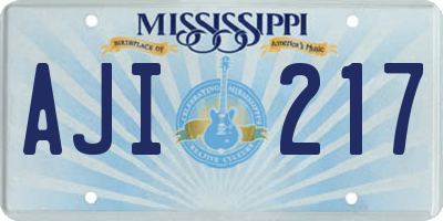 MS license plate AJI217