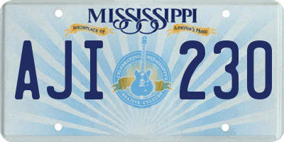 MS license plate AJI230