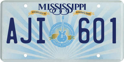 MS license plate AJI601