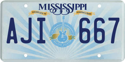 MS license plate AJI667