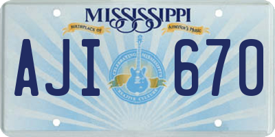 MS license plate AJI670