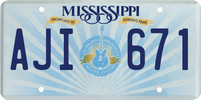 MS license plate AJI671