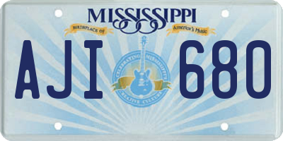 MS license plate AJI680