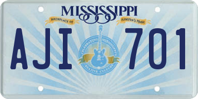MS license plate AJI701