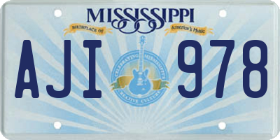 MS license plate AJI978
