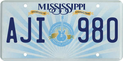 MS license plate AJI980
