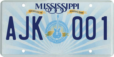 MS license plate AJK001