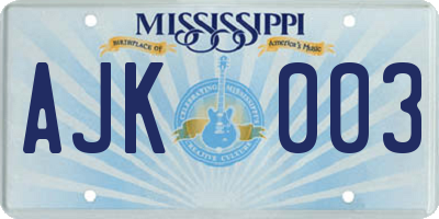 MS license plate AJK003