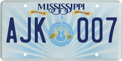 MS license plate AJK007