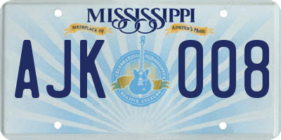 MS license plate AJK008