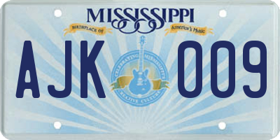 MS license plate AJK009