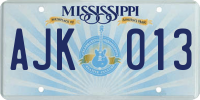 MS license plate AJK013