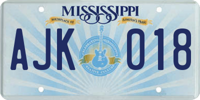 MS license plate AJK018