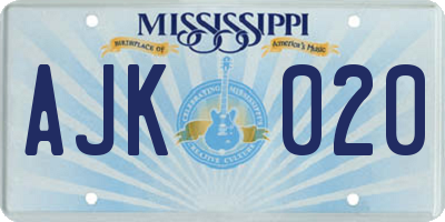 MS license plate AJK020