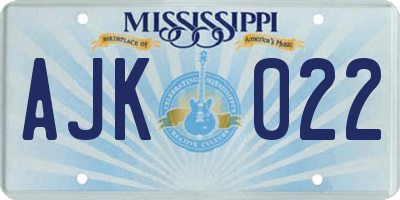 MS license plate AJK022