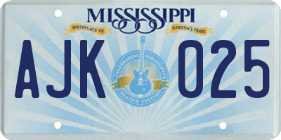 MS license plate AJK025