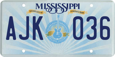 MS license plate AJK036